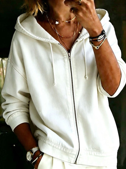 Casual Washed Hoodie With Zipper Loose-fitting And Versatile Top