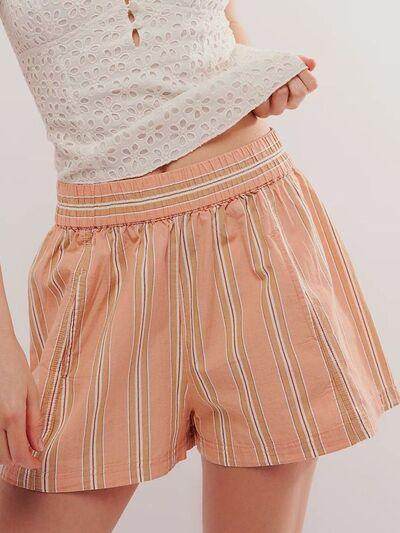 Striped Elastic Waist Shorts with Pockets for Comfort