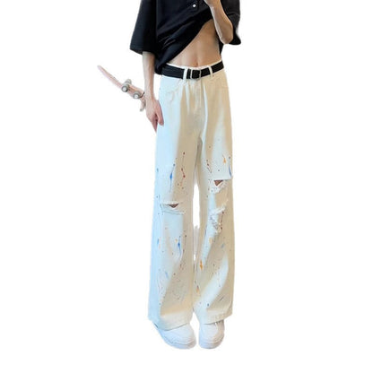 Straight-leg Loose-fit Ripped Jeans For Men