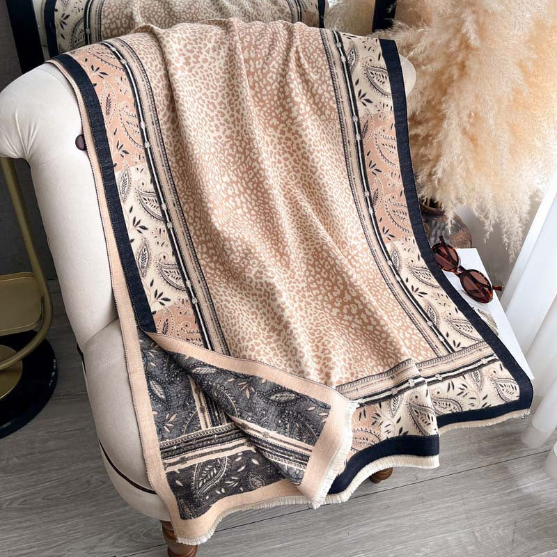Cashew Flower Leopard Print Patchwork Jacquard Reversible Scarf