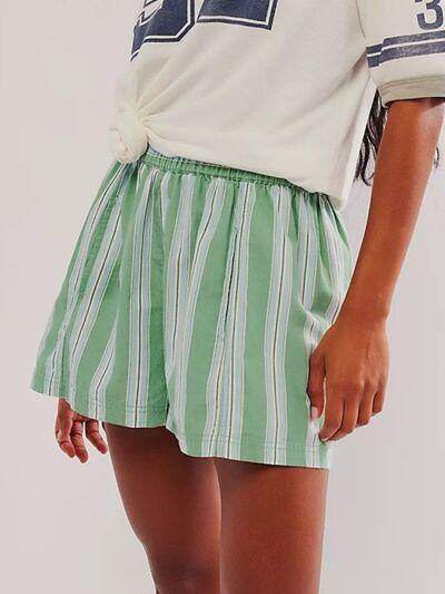 Striped Elastic Waist Shorts with Pockets for Comfort