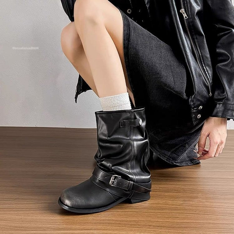 Retro British-style Caramel Western Womens Boots