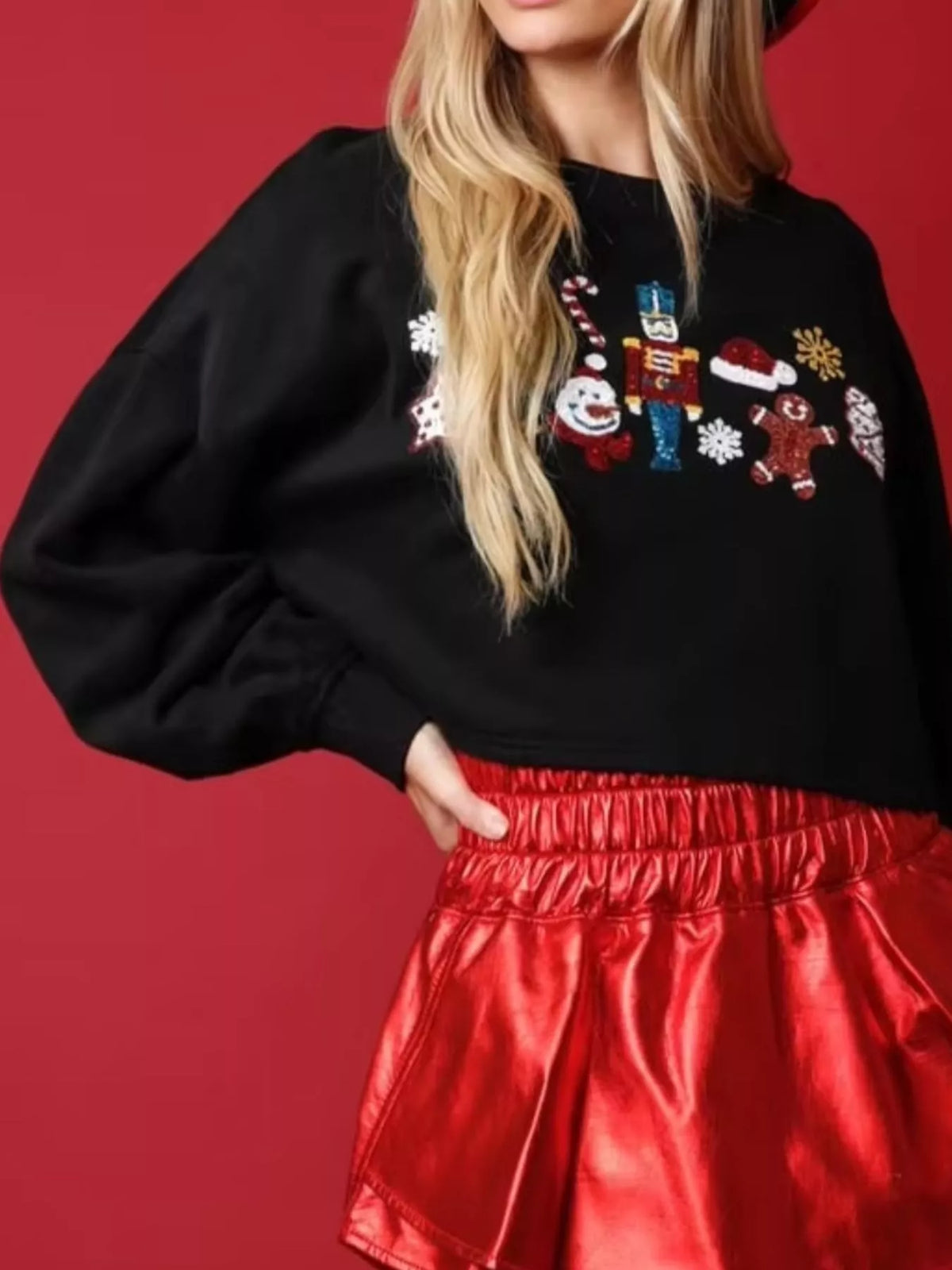Christmas Sequin Cropped Sweatshirt