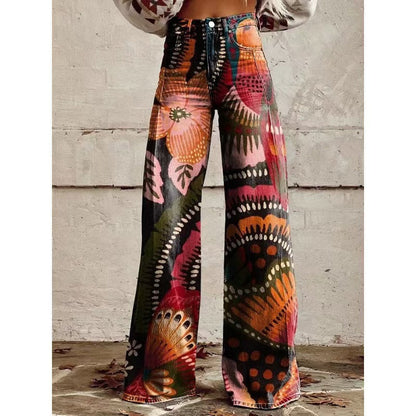 Women's Casual Wide-leg Pants Low-rise Denim Straight-leg Style