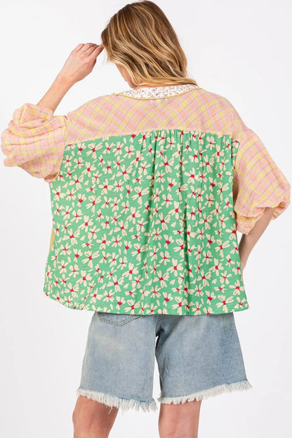 SAGE + FIG Full Size Color Block Bubble Sleeve Top Plus Size