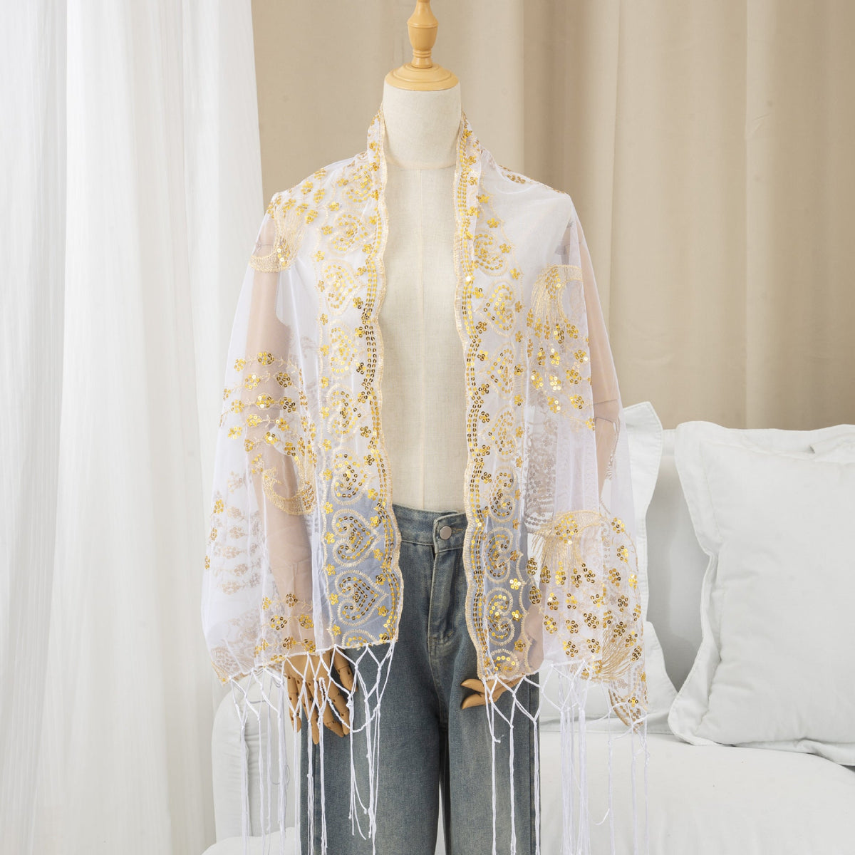Evening Gown Paired With A Tassel Scarf