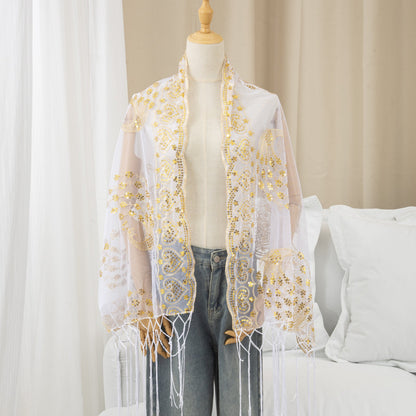 Evening Gown Paired With A Tassel Scarf