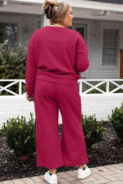 Double Take Full Size Textured Long Sleeve Top and Drawstring Pants Set for Women