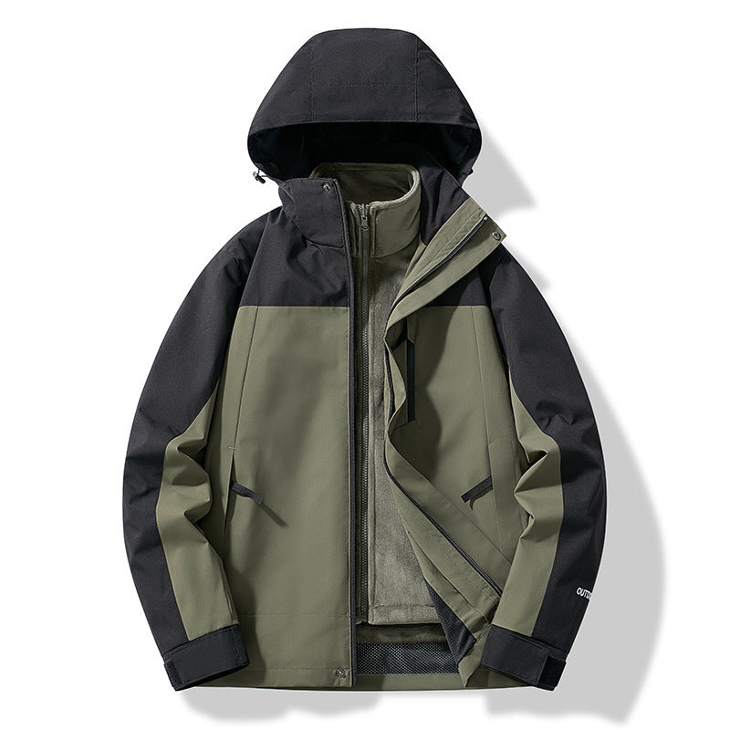 Three-in-one Outdoor Keep Warm Couple Color Matching Shell Jacket
