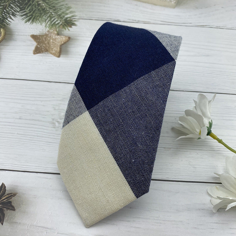 Autumn Winter British Style Knitted Cotton Linen Striped Tie