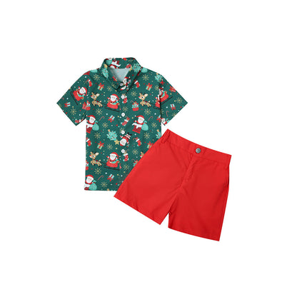 Children's Christmas Shirt Short Sleeve Shorts Suit