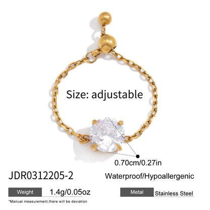 Adjustable Geometric Zircon Stainless Steel Ring