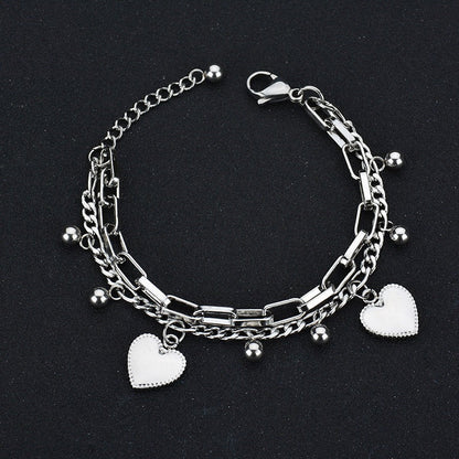 Stainless Steel Mixed Chain Heart Charm Bracelet For Women