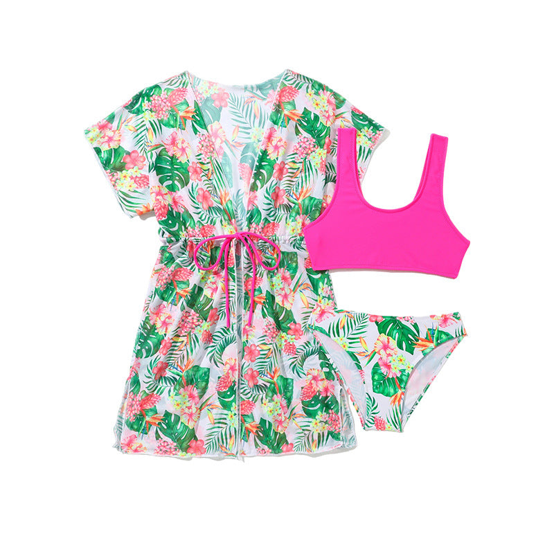 Girls' Two-piece Swimsuit Women's Three-piece Suit Color New Children's Split Overclothes Swimsuit