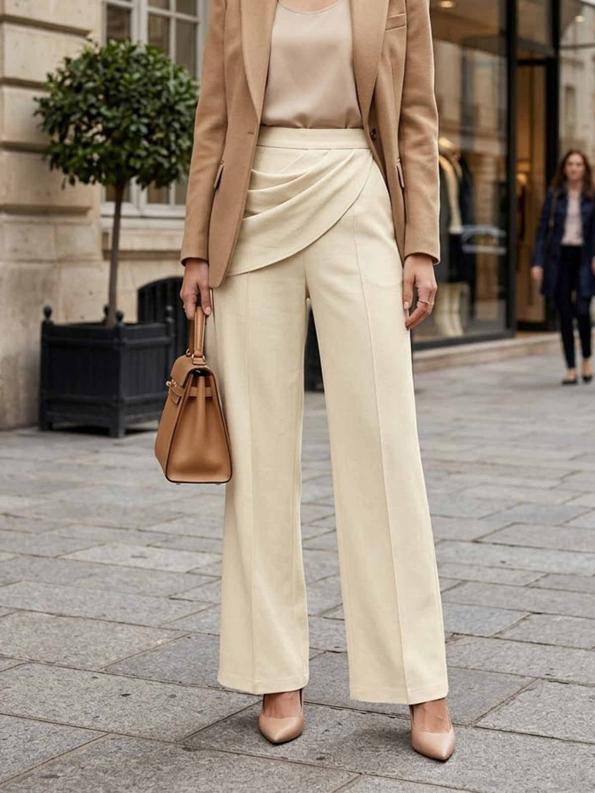 Design-focused Irregularly Crossed Mid-rise Tailored Trousers