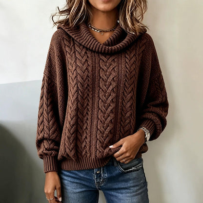 Women's Retro Loose Turtleneck Cable-Knit Sweater