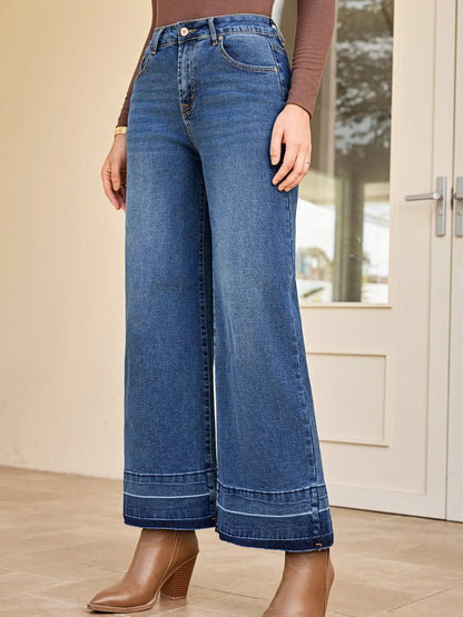 High Waist Wide Leg Washed Jeans