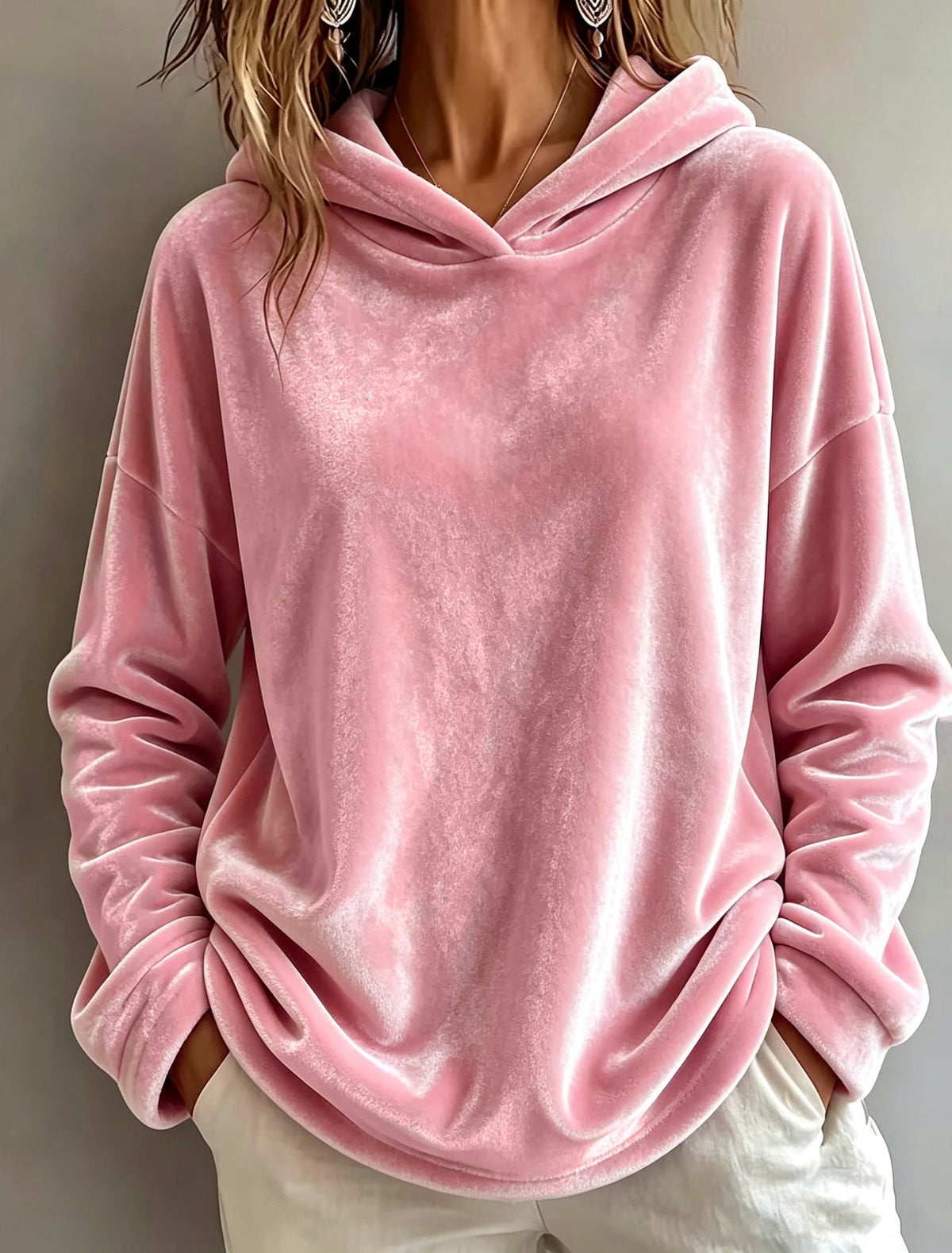 Velvet Solid-color Hooded Casual Sweatshirt