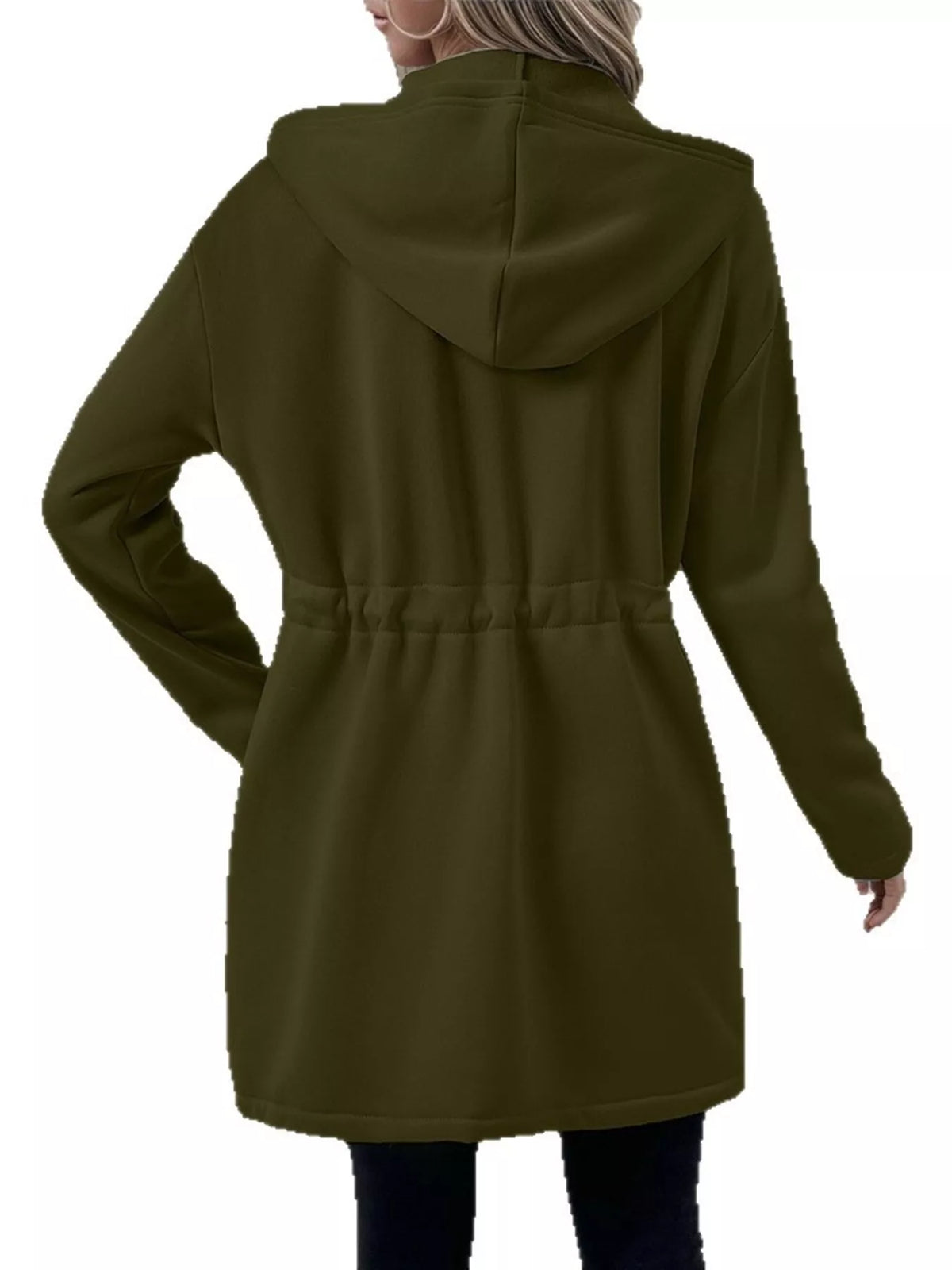 Drawstring Zip Up Hooded Outerwear