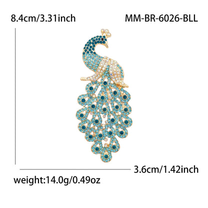 Diamond-Encrusted Peacock Brooch Colorful Animal Corsage