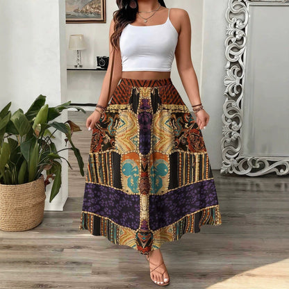 Womens 3D-printed Elastic High-waist Skirt