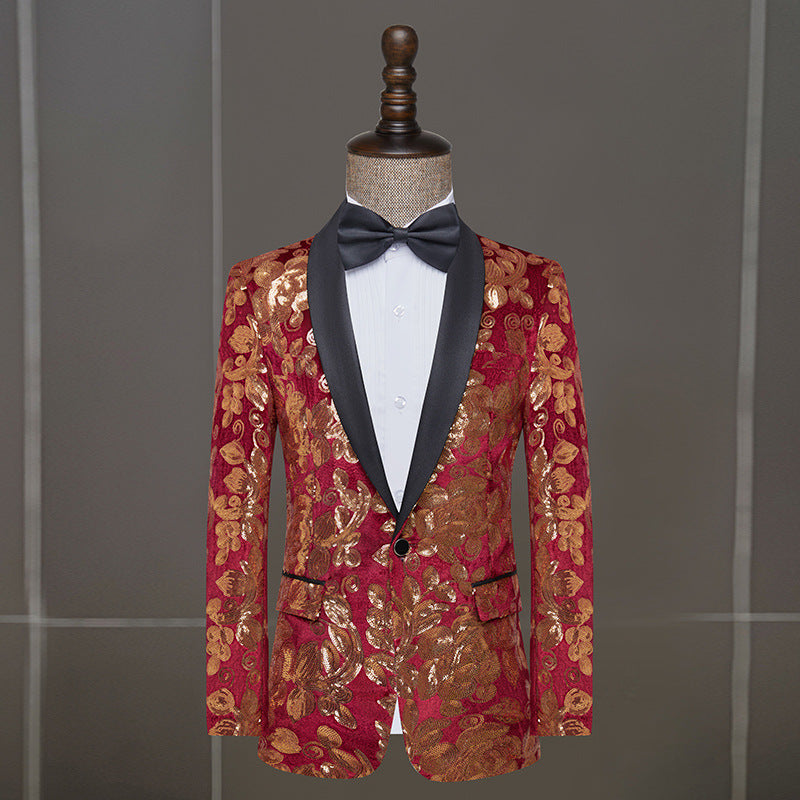 Mens Velvet Sequin Casual Versatile Blazer
