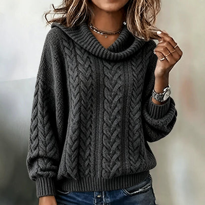 Women's Retro Loose Turtleneck Cable-Knit Sweater