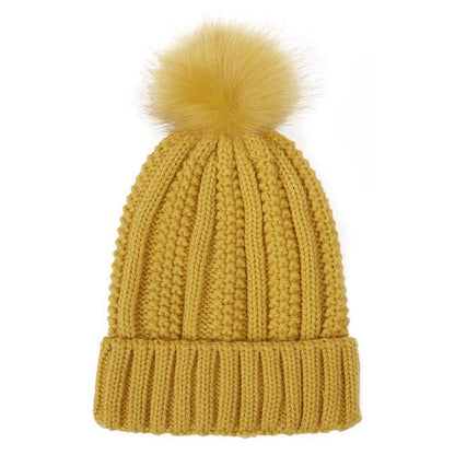 Winter Knitted Hats Fashion Stretchy Lined Skull Hats For Women Faux Fur Pom Pom Hat Keep Warming Beanie Hat