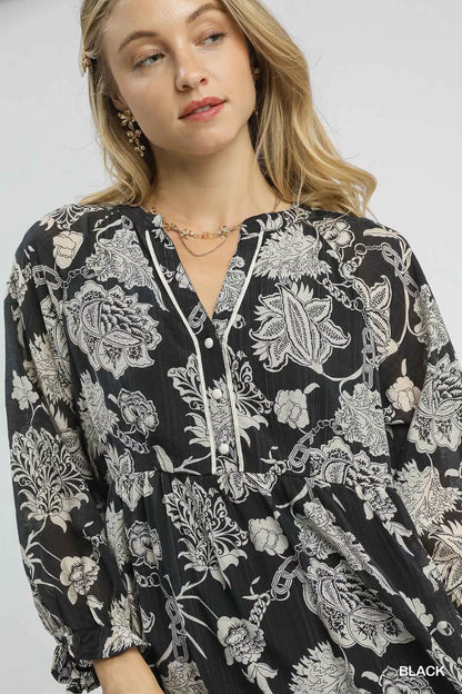 Umgee Floral Print Boho Midi Dress