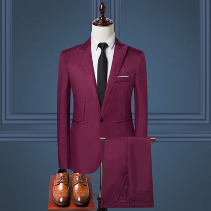 Solid Color Leisure Suits For Men Two-piece Set