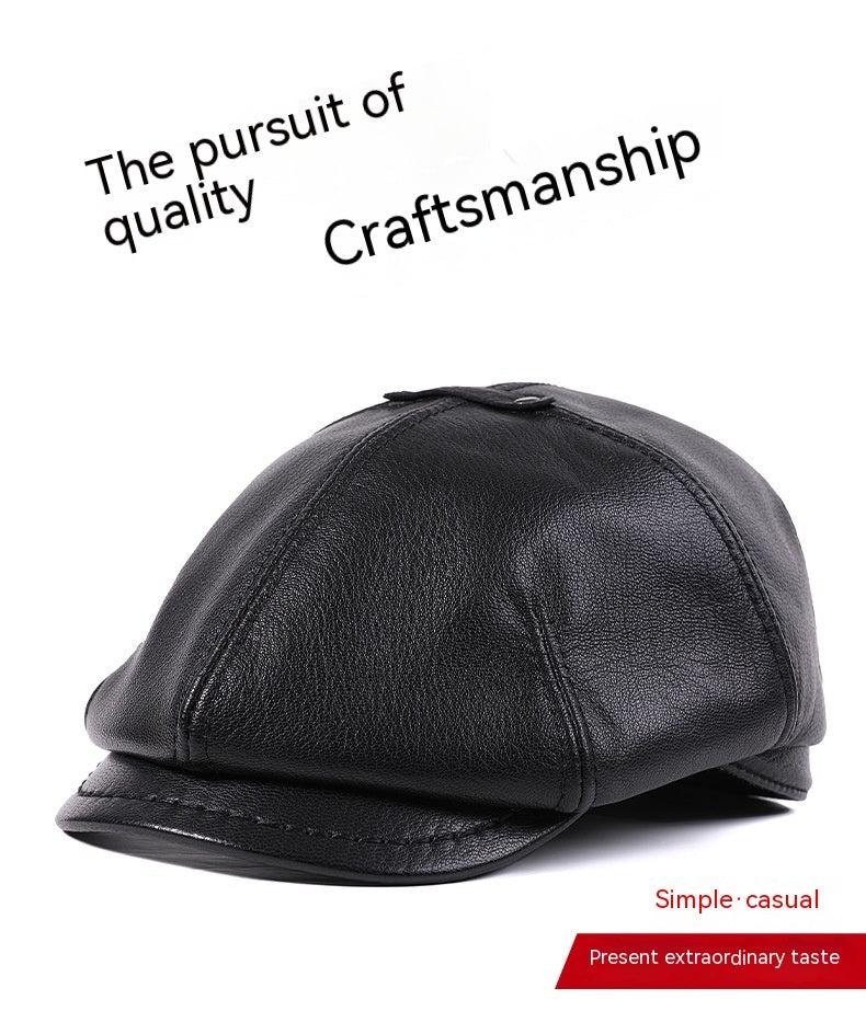 Men's Sheepskin Peaked Beret Newsboy Leather Hat