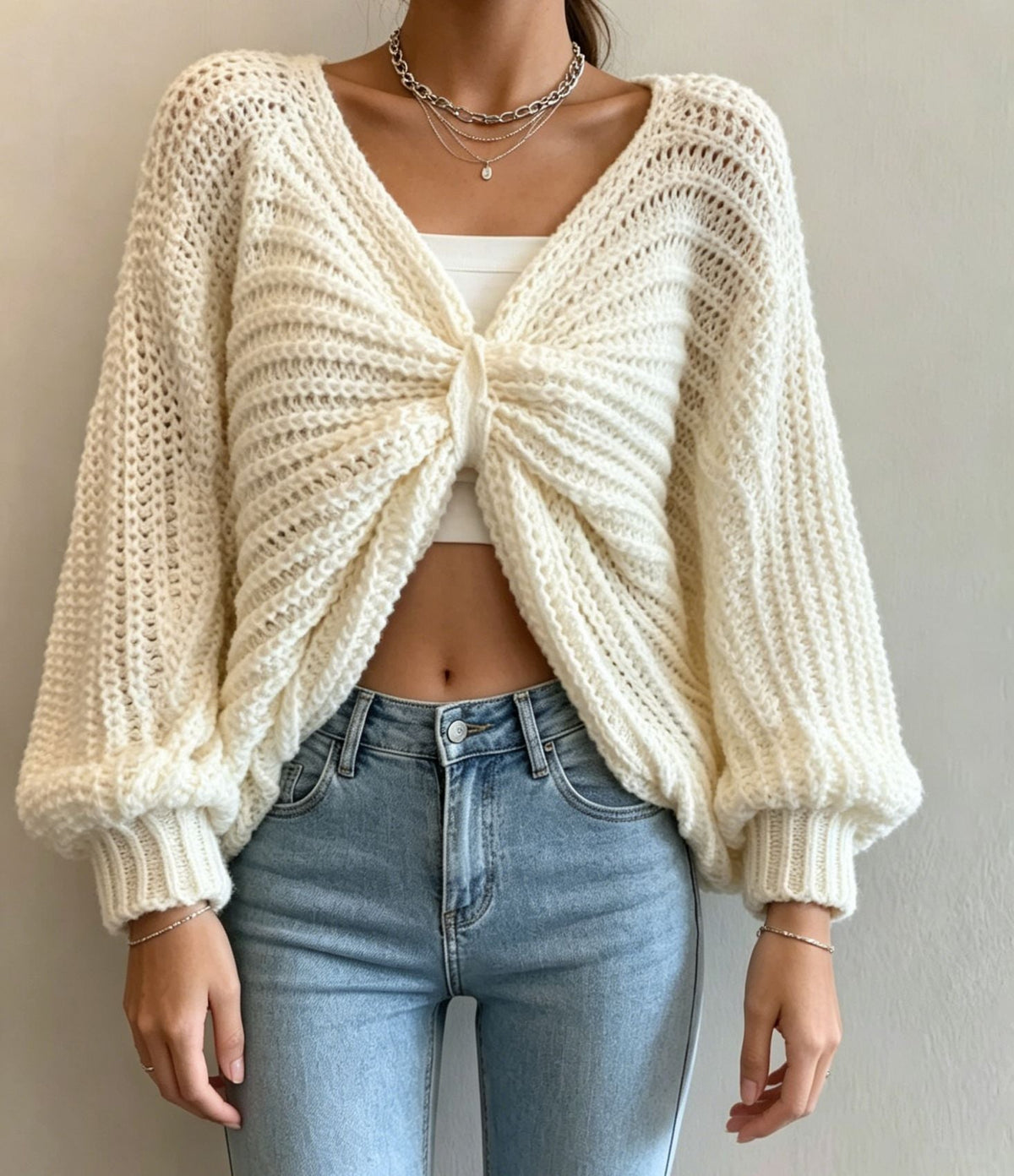 Irregular Knitted Pullover Sweater Top For Women