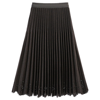Simple Hollow Lace Midi Skirt Women