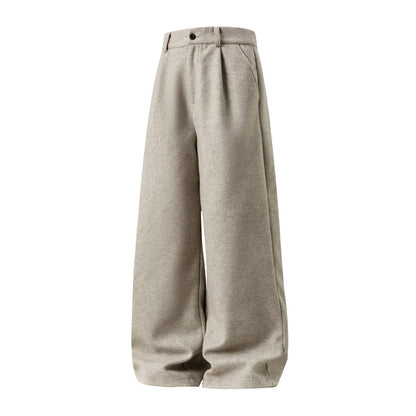 Wool Straight-leg Loose Pleated Casual Pants Thickened Long Trousers For Men