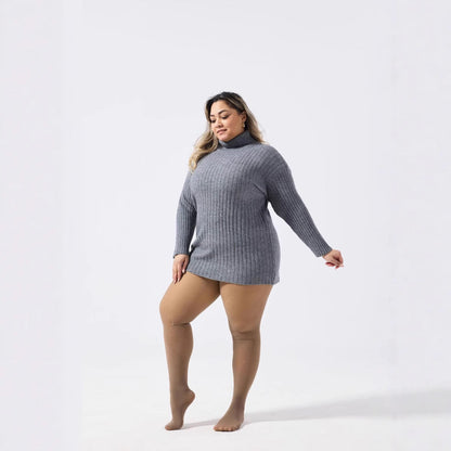 Plus-size Black Sheer Fleece-lined Leggings