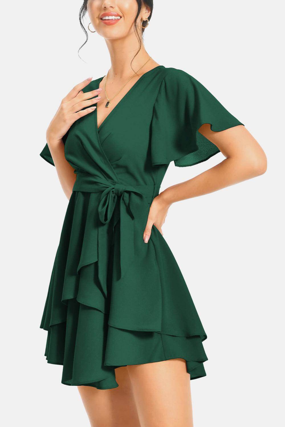 Surplice Neck Flutter Sleeve Dress for Chic Summer Style