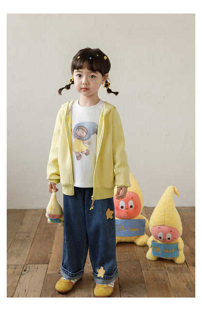 Girls' Embroidered Wide-leg Denim Pantswrinkle-resistant