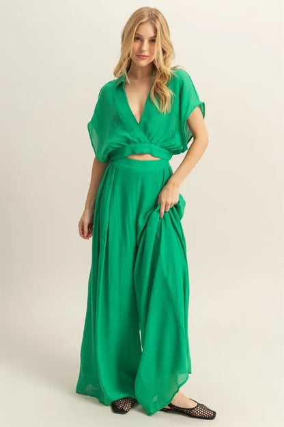 HYFVE Kimono Sleeve Crop Top and Wide Leg Pants Set