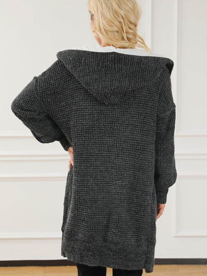 Open Front Hooded Winter Coat with Pockets for Women