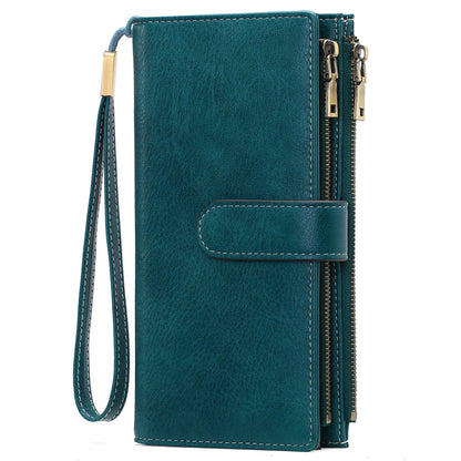 Womens Long Wallet Multi-functional Vintage Tri-fold Purse