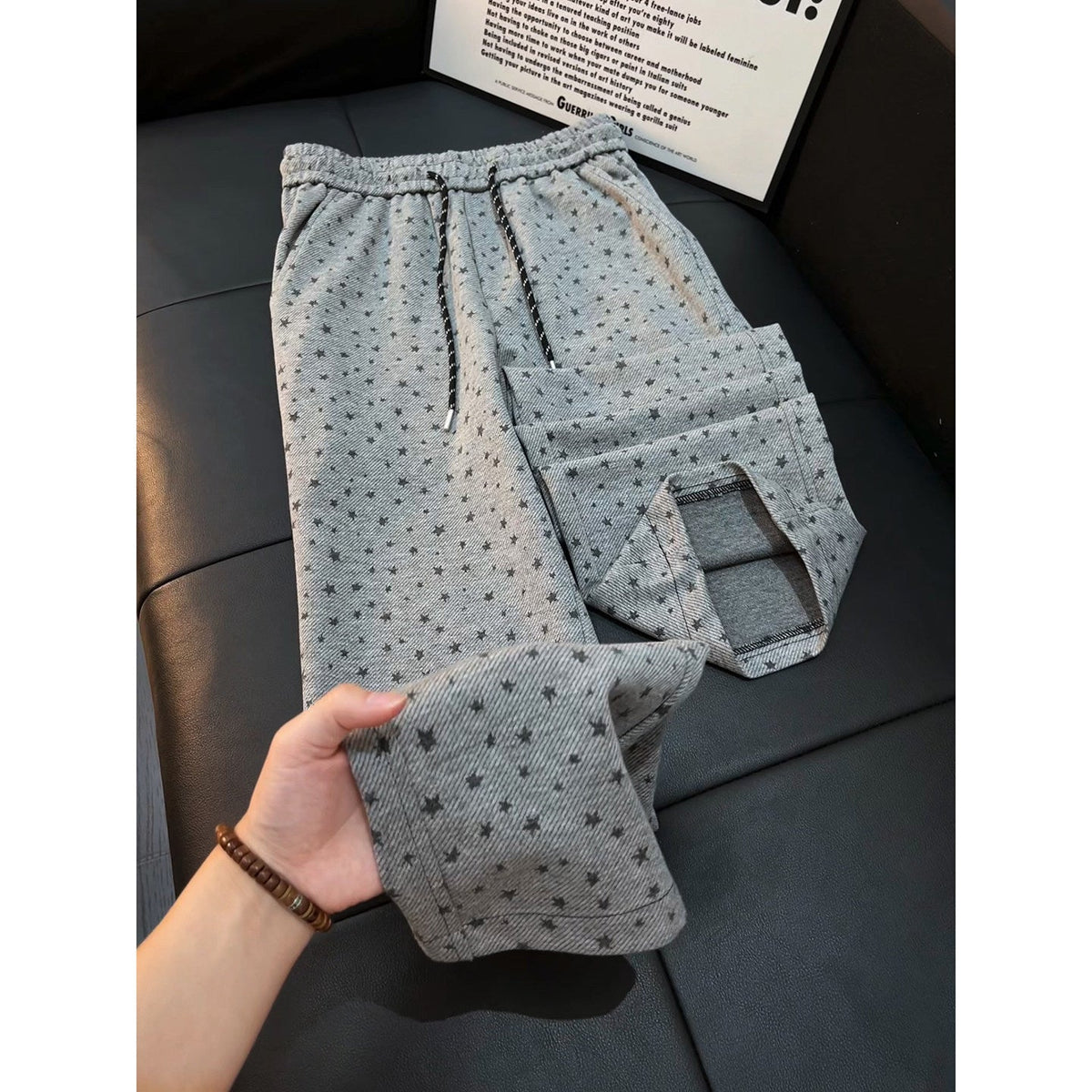 Men's Solid Color Casual Retro Star-printed Pants