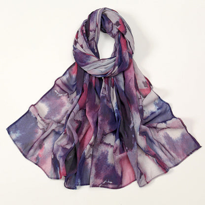 Printed Chiffon Long Scarf For Women Versatile And Fashionable For Outerwear