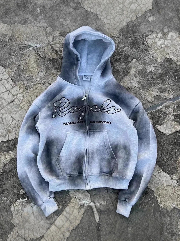 American-style Graffiti-print Unisex Casual Hoodie