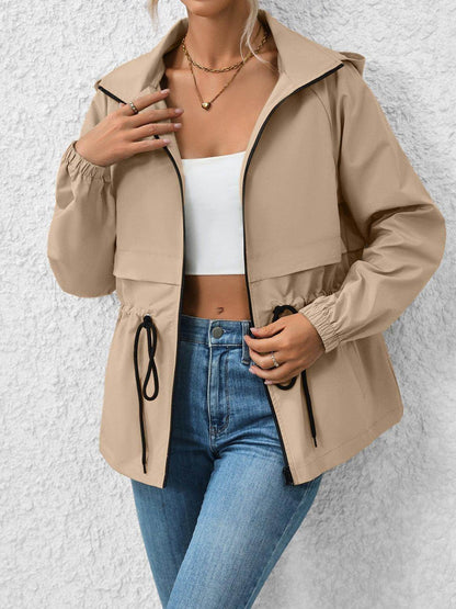 Ivy Lane Drawstring Zip Up Hooded Jacket for Women