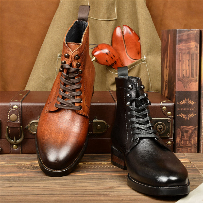 Soft Top Cowhide High Top Boots For Men