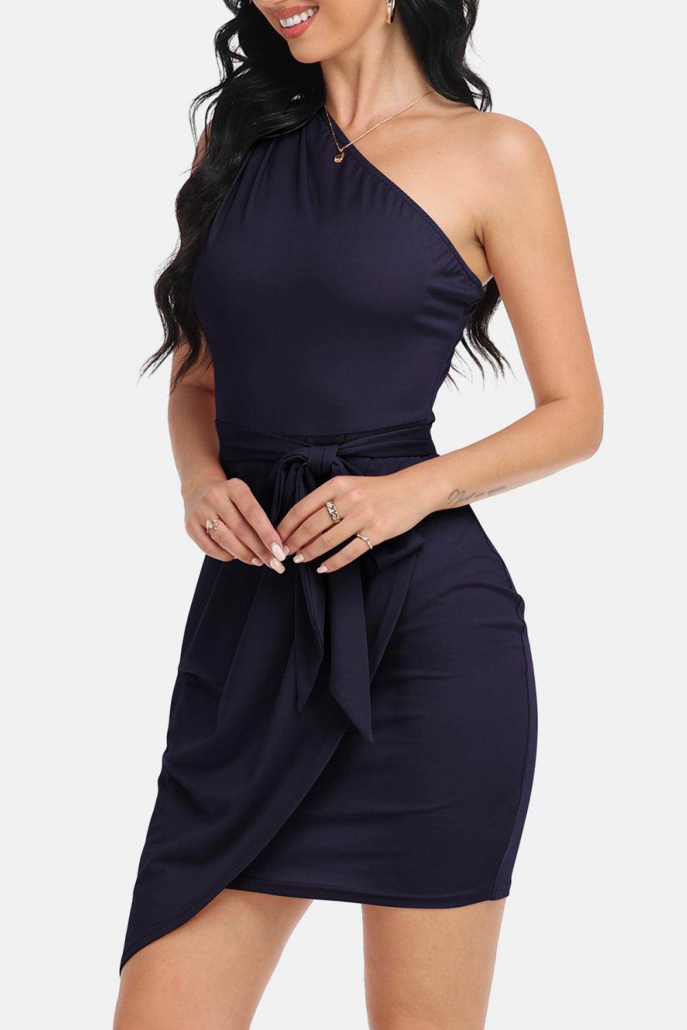 Chic Tie Front One-Shoulder Sleeveless Dress for Women