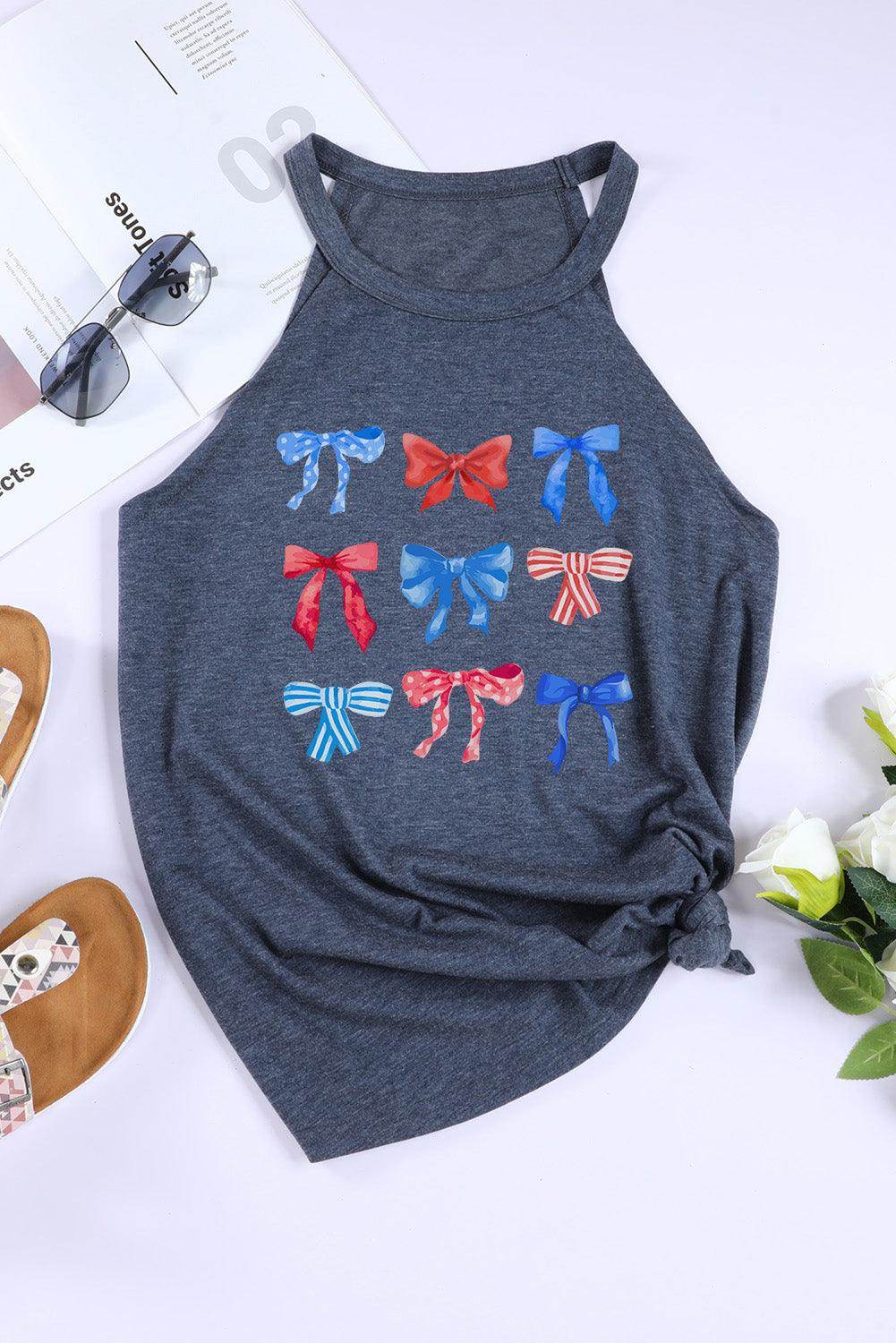 Bow Graphic Round Neck Tank for Stylish Summer Wear
