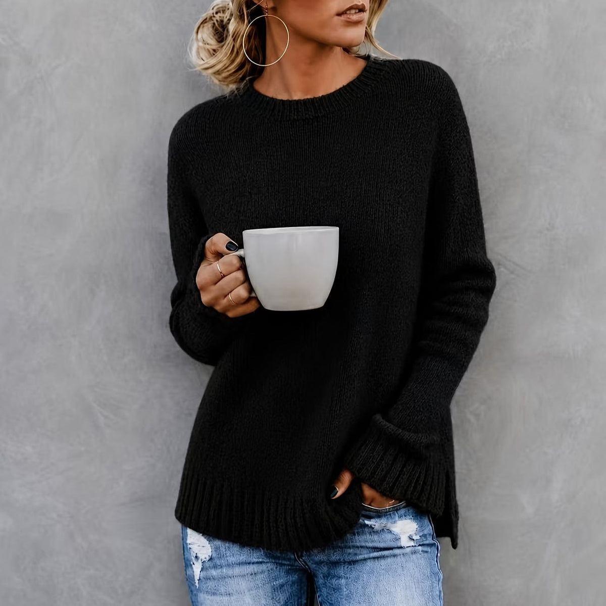 Women's Round-neck Knitted Long-sleeve Top