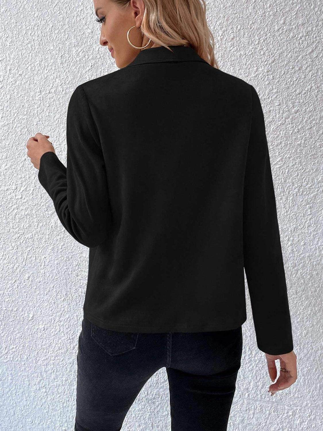 Collared Neck Long Sleeve Jacket for Everyday Wear