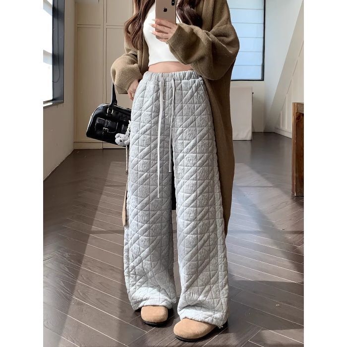 Loose-fit, Figure-flattering Drawstring Wide-leg Casual Pants